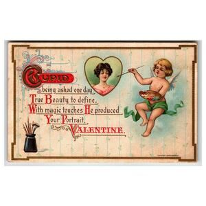 1909 H. Wessler Cupid Painting Valentine Postcard - Embossed, Posted 1910
